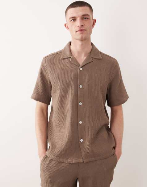 ONLY & SONS - Overhemd met wafelstructuur in bruin, deel van co-ord set - view 1