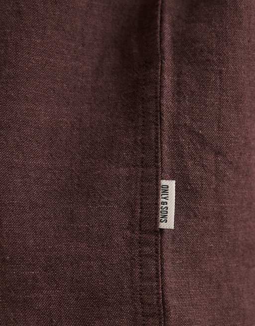 ONLY & Sons - Overhemd van linnenmix in bruin, 4 van 5