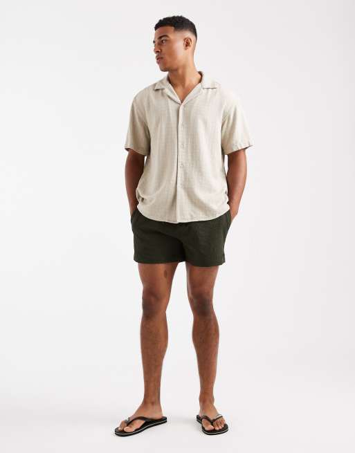 Only & Sons - Overhemd van linnenmix met korte mouwen en textuur in beige, 2 van 5