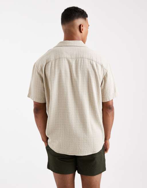 Only & Sons - Overhemd van linnenmix met korte mouwen en textuur in beige, 3 van 5
