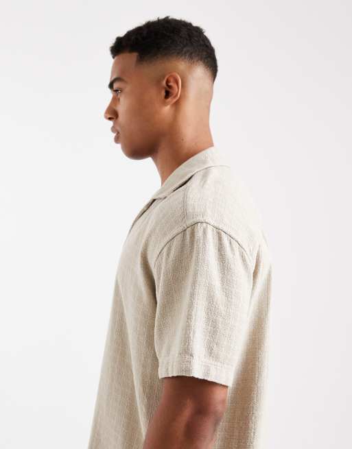 Only & Sons - Overhemd van linnenmix met korte mouwen en textuur in beige, 4 van 5