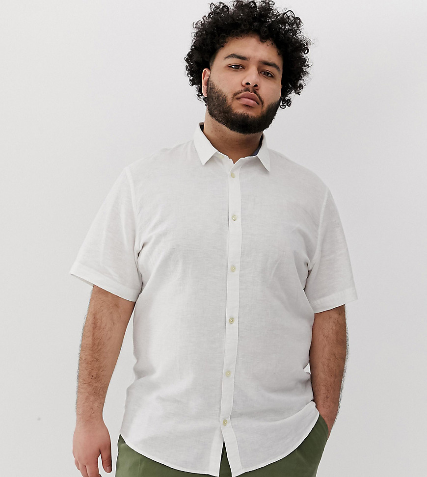 Only & Sons - Overhemd van linnenmix met korte mouwen in wit
