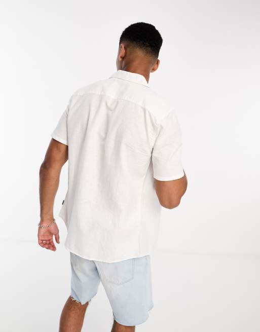 Only & Sons - Overhemd van linnenmix met reverskraag in wit, 4 van 4