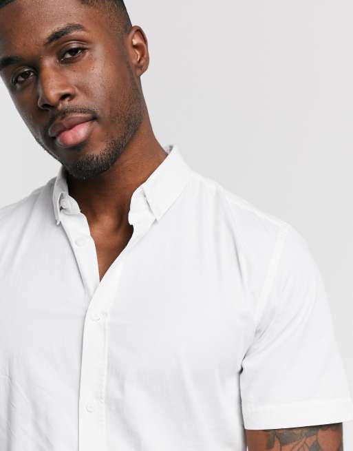 Only & Sons - Overhemd van stretchkatoen met korte mouwen in wit, 3 van 4
