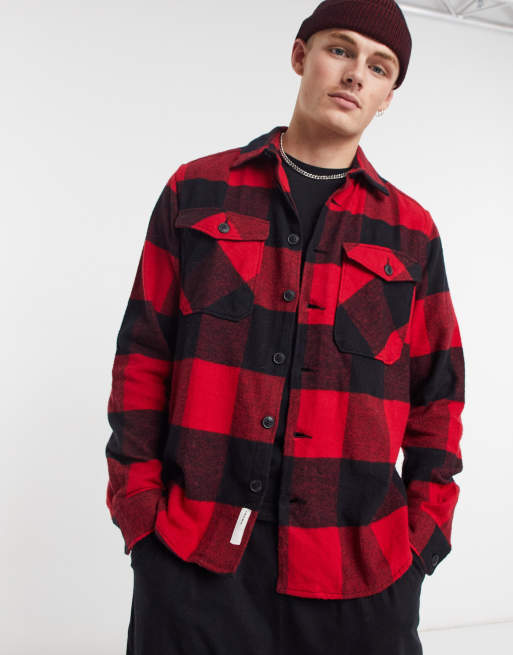 Only & Sons overshirt in red check | ASOS