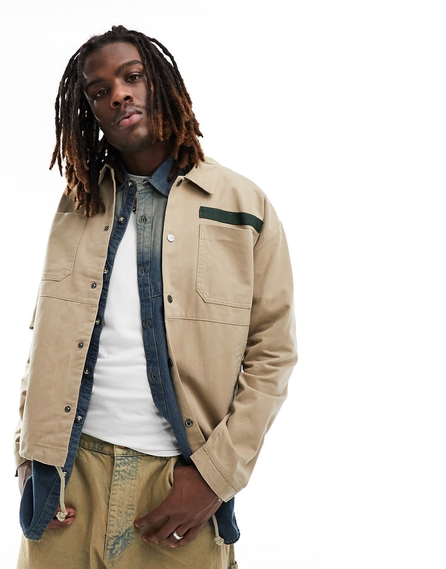 Only & Sons Overshirt Jacket In Beige-neutral