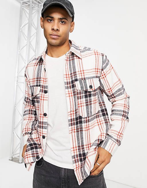 Shirts Only & Sons overshirt with chest pockets in white check 
