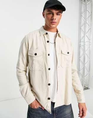 Only & Sons Overshirt With Double Pockets In Beige-neutral