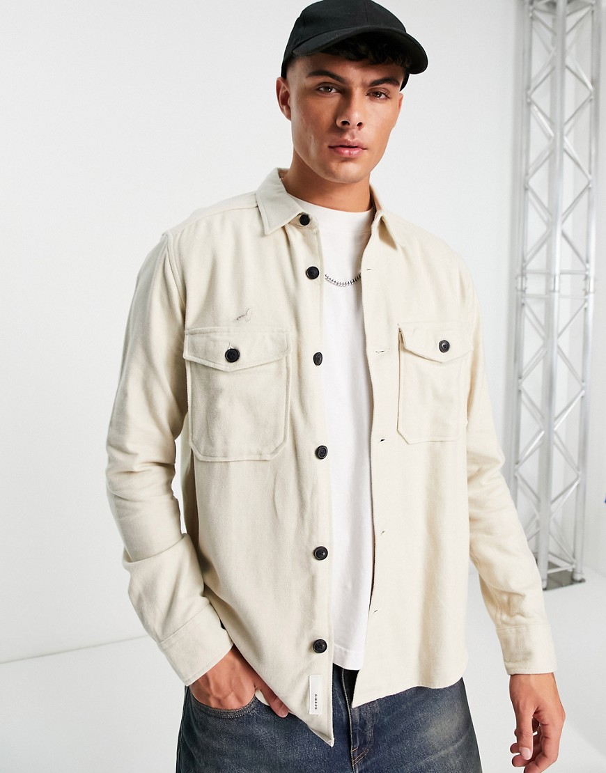 Only & Sons overshirt with double pockets in beige-Neutral