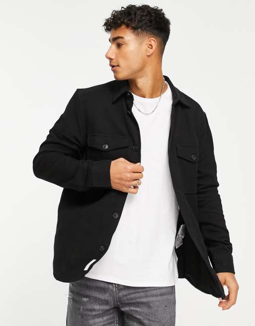 Only & Sons overshirt with double pockets in black | ASOS