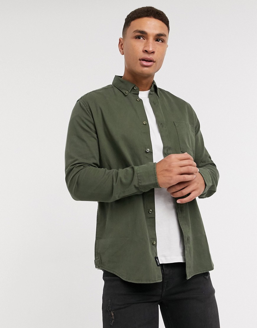 Only & Sons overshirt with pocket in khaki-Green