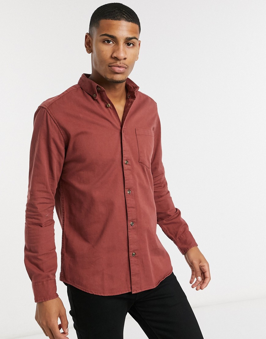 Only & Sons overshirt with pocket in washed red