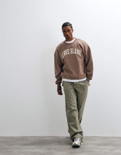ONLY & SONS oversize bluza z okrągłym dekoltem z nadrukiem varsity leave blank w jasnobrązowym kolorze, 2 z 5