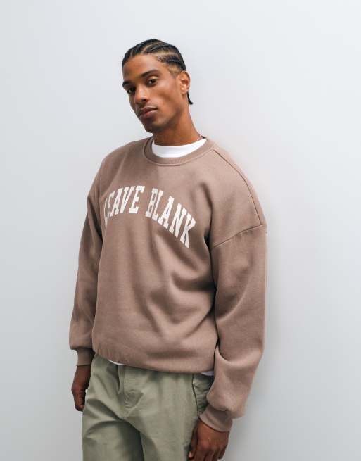 ONLY & SONS oversize bluza z okrągłym dekoltem z nadrukiem varsity leave blank w jasnobrązowym kolorze, 5 z 5