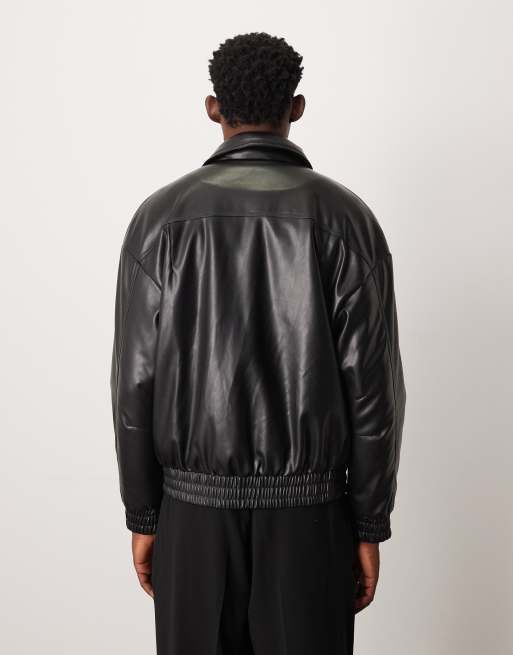 ONLY & SONS – Oversize-Bomberjacke aus Kunstleder in Schwarz, 3 von 5