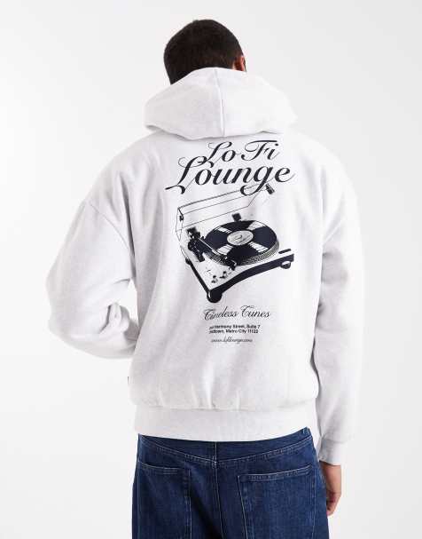 ONLY & SONS oversize fit hoodie with lofi back print in light grey - view 1