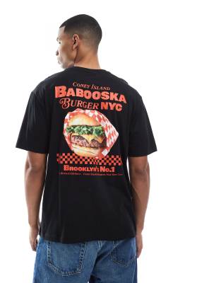 ONLY & SONS oversize fit t-shirt with burger back print in black  - view 1