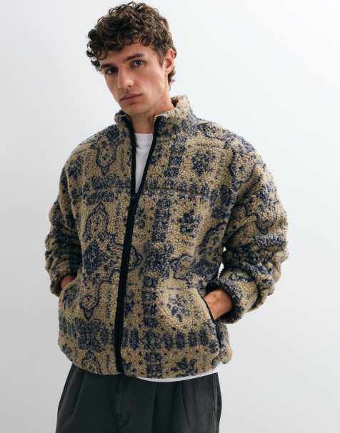 ONLY & SONS oversize-fleece i beige med blå jacquard - view 1