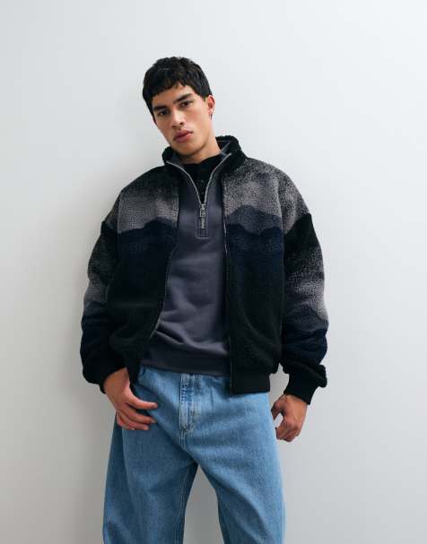 ONLY & SONS oversize-fleece med bergstryck i marinblått - view 1