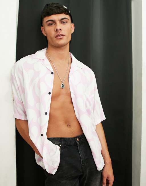 Only & Sons – Oversize-Hemd in Flieder mit Reverskragen und Flammenmuster