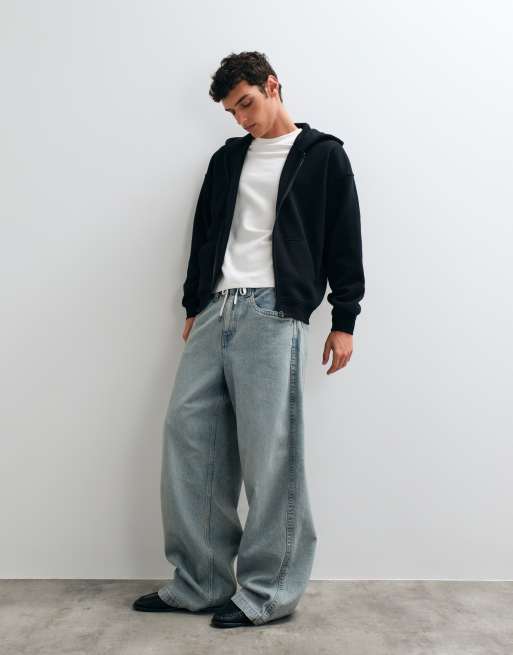 ONLY & SONS oversize huvtröja med dragkedja i svart, 3 av 5