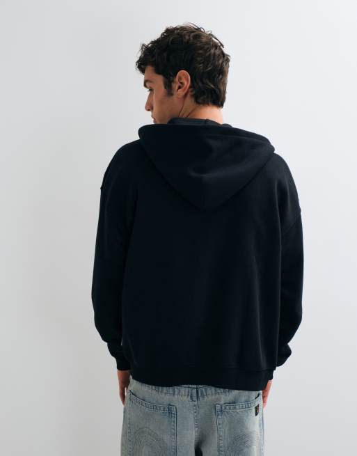 ONLY & SONS oversize huvtröja med dragkedja i svart, 4 av 5