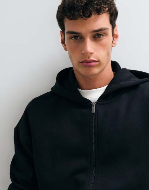 ONLY & SONS oversize huvtröja med dragkedja i svart, 5 av 5