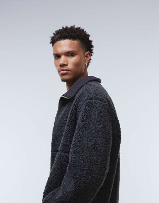 ONLY & SONS – Oversize-Jacke aus anthrazitfarbenem Sherpa-Fleece mit Reißverschluss, 4 von 5