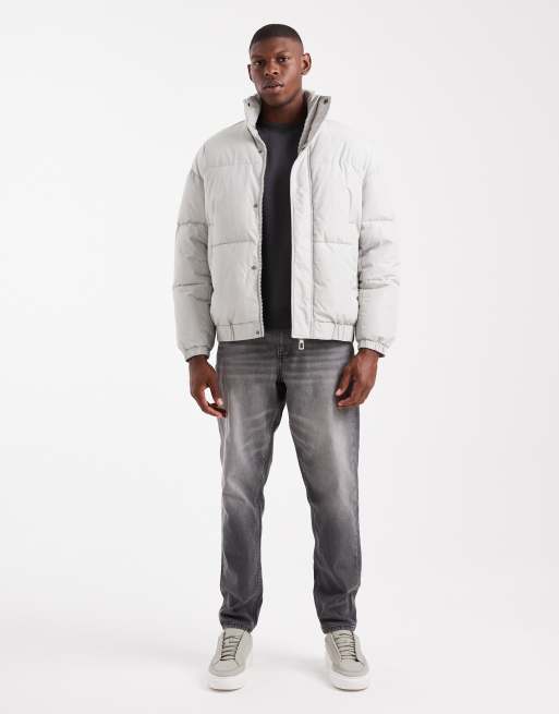ONLY & SONS – Oversize-Pufferjacke in Hellgrau mit Bündchen, 2 von 5