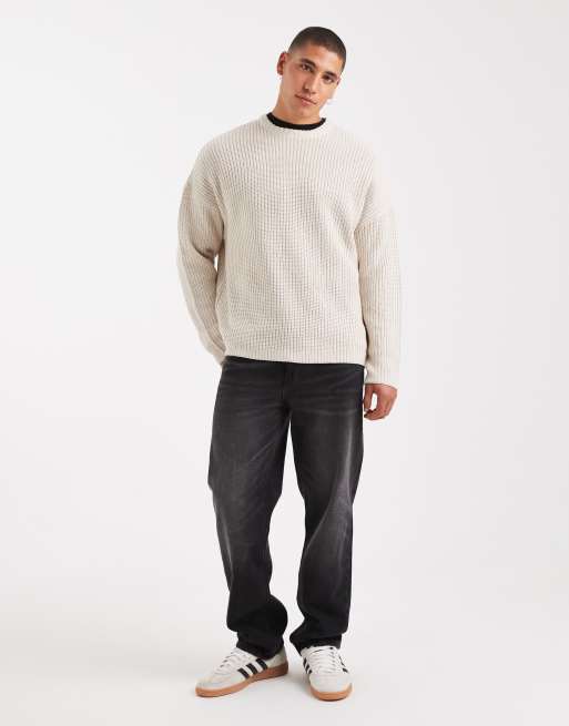 ONLY & SONS – Oversize-Strickpullover in Steinbeige mit Patentmuster, 2 von 5