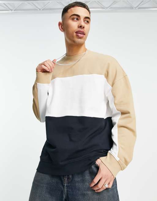 Only & Sons – Oversize-Sweatshirt mit Farbblockdesign in Beige und Schwarz
