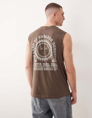 SONS - Oversize-T-Shirt in Braun mit Sonnen-Rückenprint-Brown Brown M