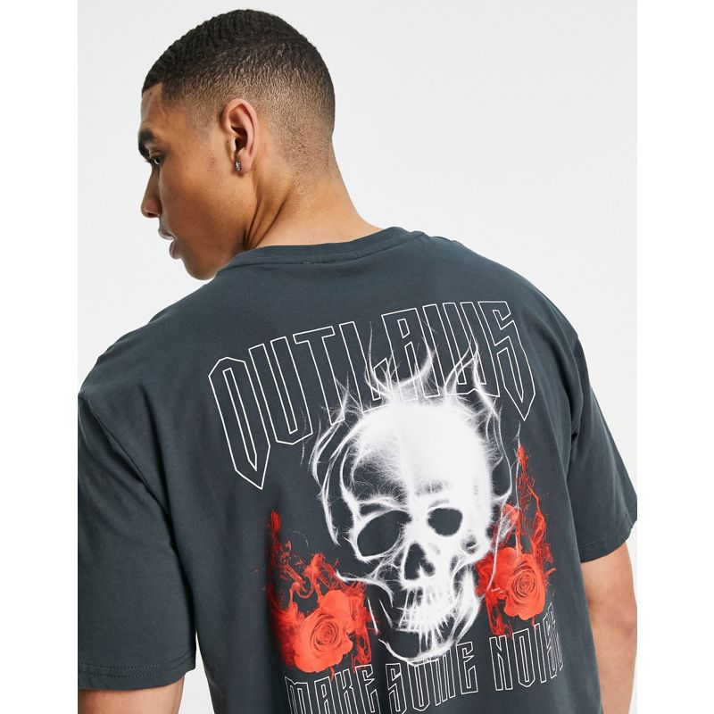 Only & Sons – Oversize-T-Shirt in Grau mit „Outlaws-Rückenprint