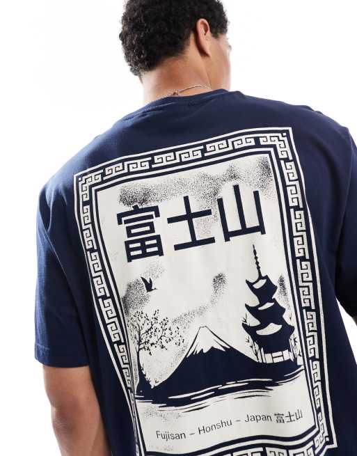 Only & Sons – Oversize-T-Shirt in Marineblau mit Japan-Rückenprint, 3 von 4