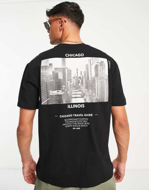 Only & Sons – Oversize-T-Shirt in Weiß mit „Chicago“-Grafikprint auf dem Rücken 