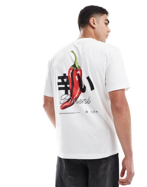 ONLY & SONS – Oversize-T-Shirt in Weiß mit Chili-Rückenprint - view 1