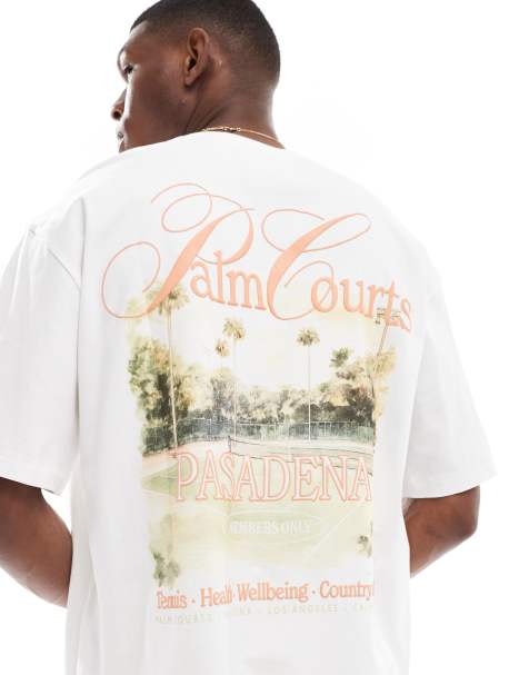 ONLY & SONS – Oversize-T-Shirt in Weiß mit „Courts“-Print hinten - view 1