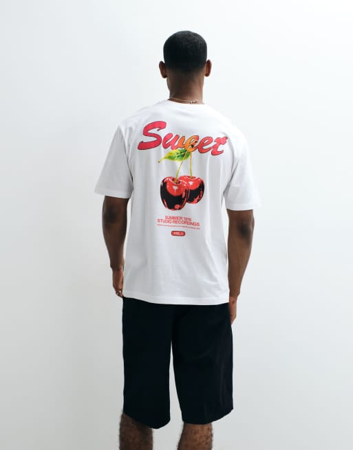 ONLY & SONS – Oversize-T-Shirt in Weiß mit Kirsch-Rückenprint, 5 von 5