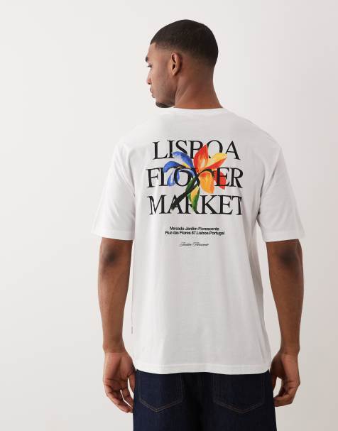 ONLY & SONS – Oversize-T-Shirt in Weiß mit „Lisboa“-Blumenprint auf dem Rücken - view 1