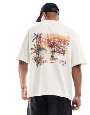 ONLY & SONS – Oversize-T-Shirt in Wollweiß mit „Slim Jims“-Rückenprint - view 1