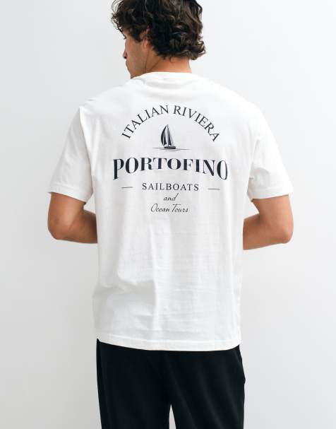 ONLY & SONS oversize t-shirt med Portofino-ryggtryck i vitt - view 1