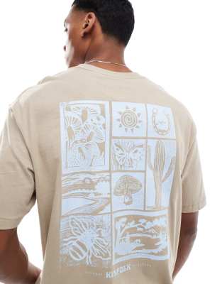 Only & Sons Oversize T-shirt With Block Desert Back Print In Neutral
