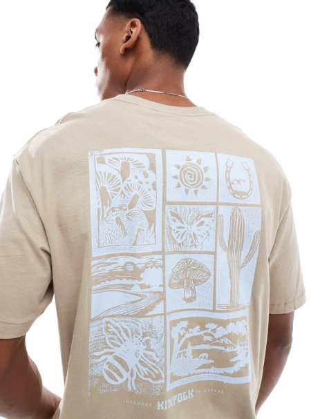ONLY & SONS oversize t-shirt with block desert back print in beige - view 1
