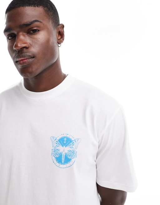 ONLY & SONS oversize T-shirt with butterfly back print in white