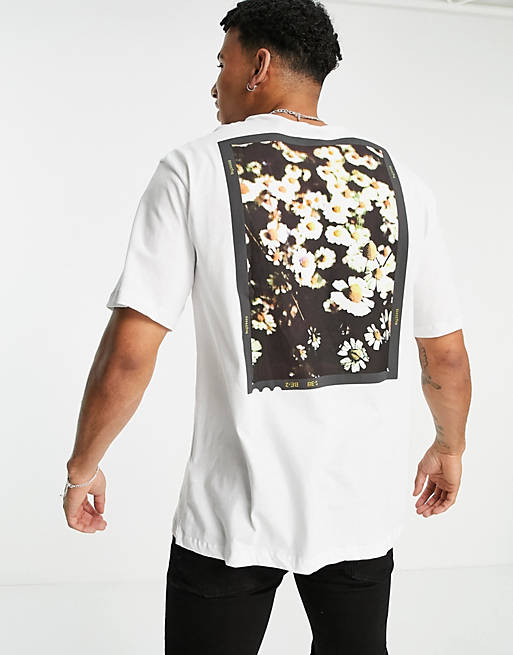 Only & Sons oversized t-shirt with daisy back print in white