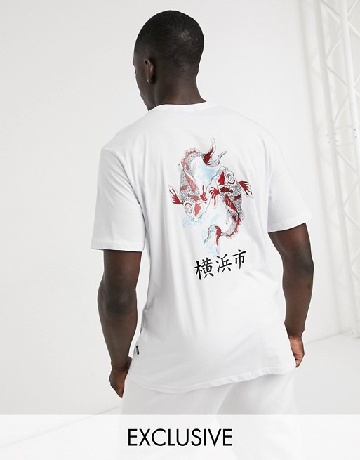 Only & Sons oversize t-shirt with koi fish back print in white Exclusive at ASOS