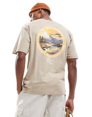 Only & Sons Oversize T-shirt With Mount Fuji Back Print In Neutral