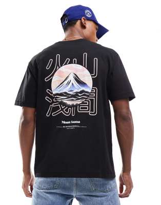 Only & Sons Oversize T-shirt With Mountain Back Print In Black