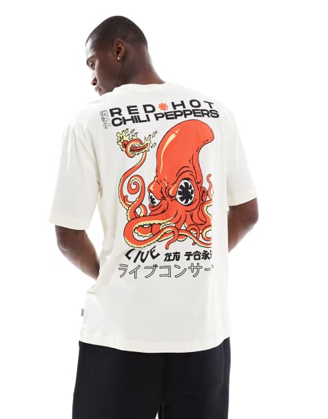 ONLY & SONS oversize t-shirt with Red Hot Chilli Peppers print in ecru - view 1