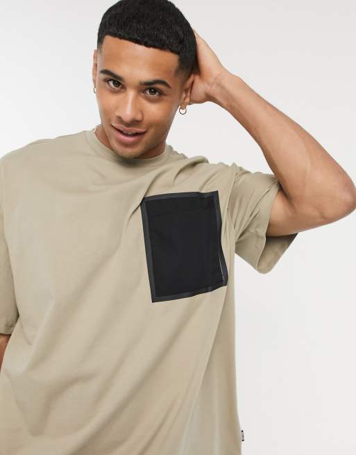 only & sons utility overshirt in beige